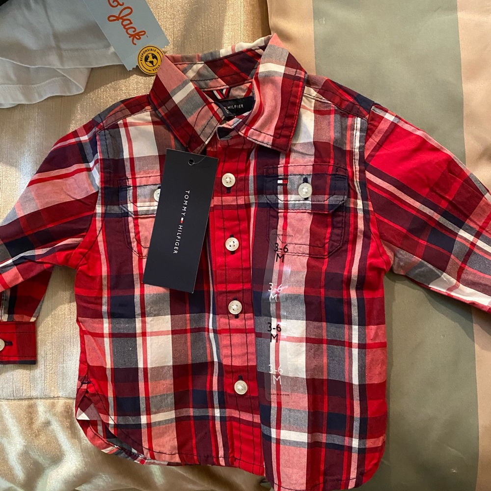 Tommy Hilfiger little boy plaid shirt new 3-6 mos